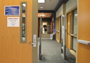 Battery recycling bin at CFCC North's library. Photo by Hannah Leyva.