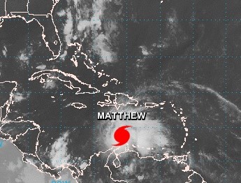 Hurricane Matthew was about 500 miles east of Jamaica and moving westward on Sept. 30, 2016.. (Satellite image from National Weather Service).