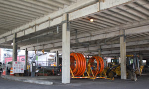 Crews are getting ready to work on utilities under the Water Street Parking Deck. Photo by Hannah Leyva.