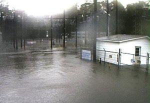 This screenshot provided by the Brunswick Electric Membership Corporation shows the Whiteville substation during Hurricane Matthew. (Photo courtesy BEMC).