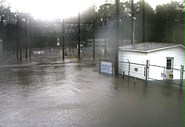 A screenshot provided by the Brunswick Electric Membership Corporation shows the Whiteville substation during Hurricane Matthew.