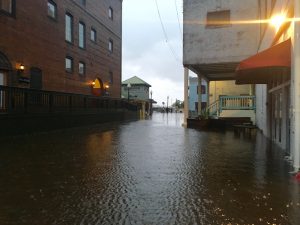 Water Street looking north toward Market Street during Hurricane Matthew. Despite the flood waters, city officials on Sunday said the city's infrastructure suffered minimal damage during the storm. (Photo by Hannah Leyva.)