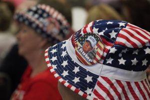 The hat of a Donald Trump supporter during Mike Pence's Wilmington rally on Tuesday. (Photo by Hannah Leyva.)