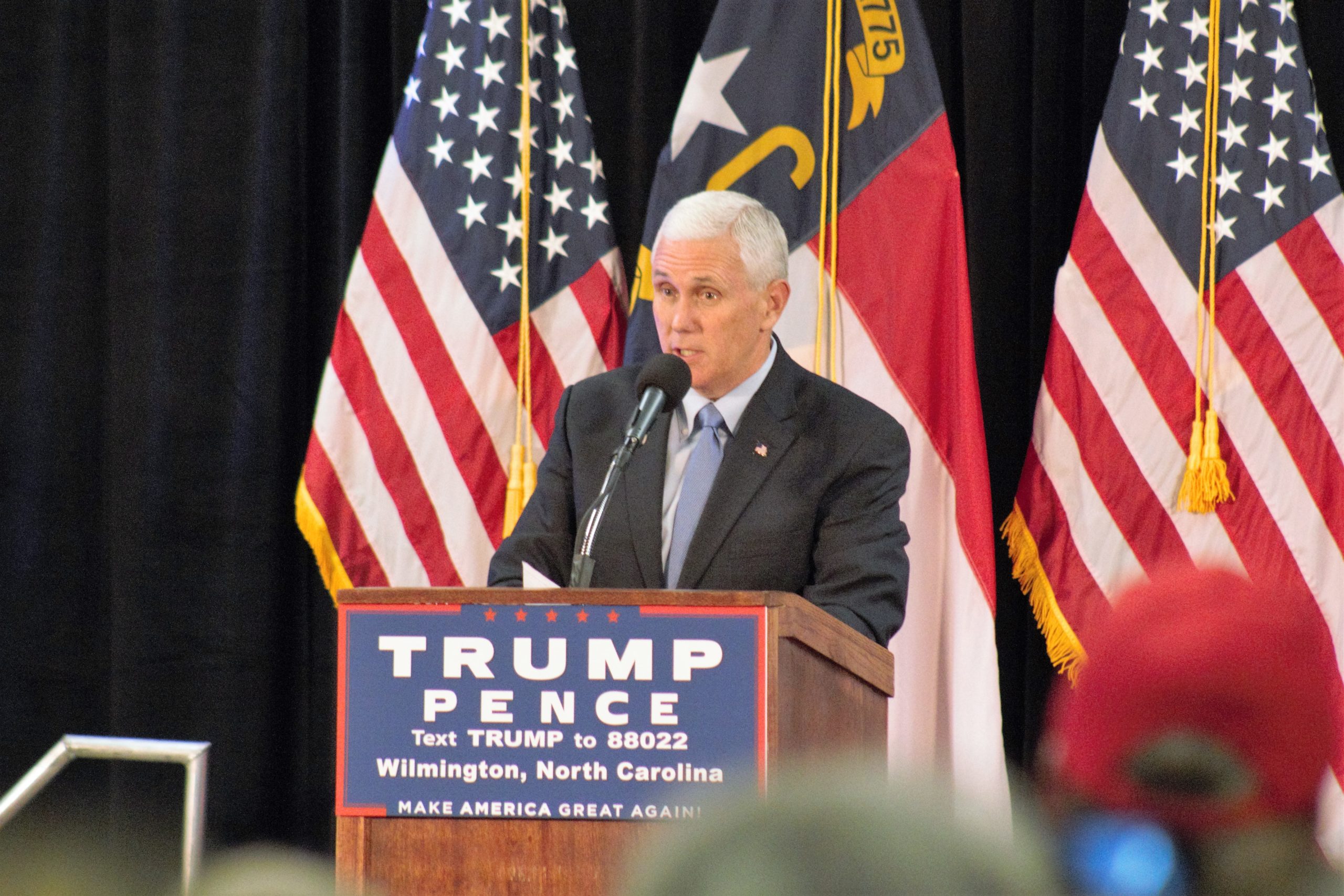 Republican vice presidential candidate Mike Pence held a rally in downtown Wilmington on Tuesday afternoon. (Photo by Hannah Leyva.)