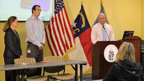 New Hanover County Emergency Management Director Warren Lee and other county officials hosted a press conference Wednesday morning to discuss Hurricane Matthew. (Photo by Christina Haley)