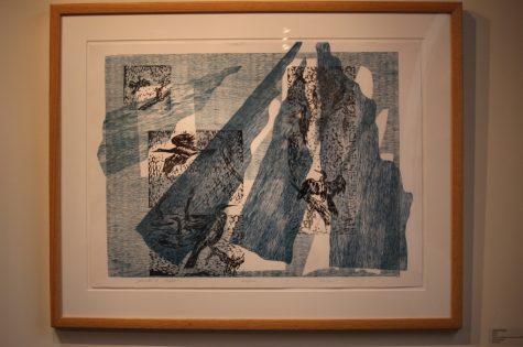 Janette Hopper "Wings" linocut, wood grain, chine-colle print on paper