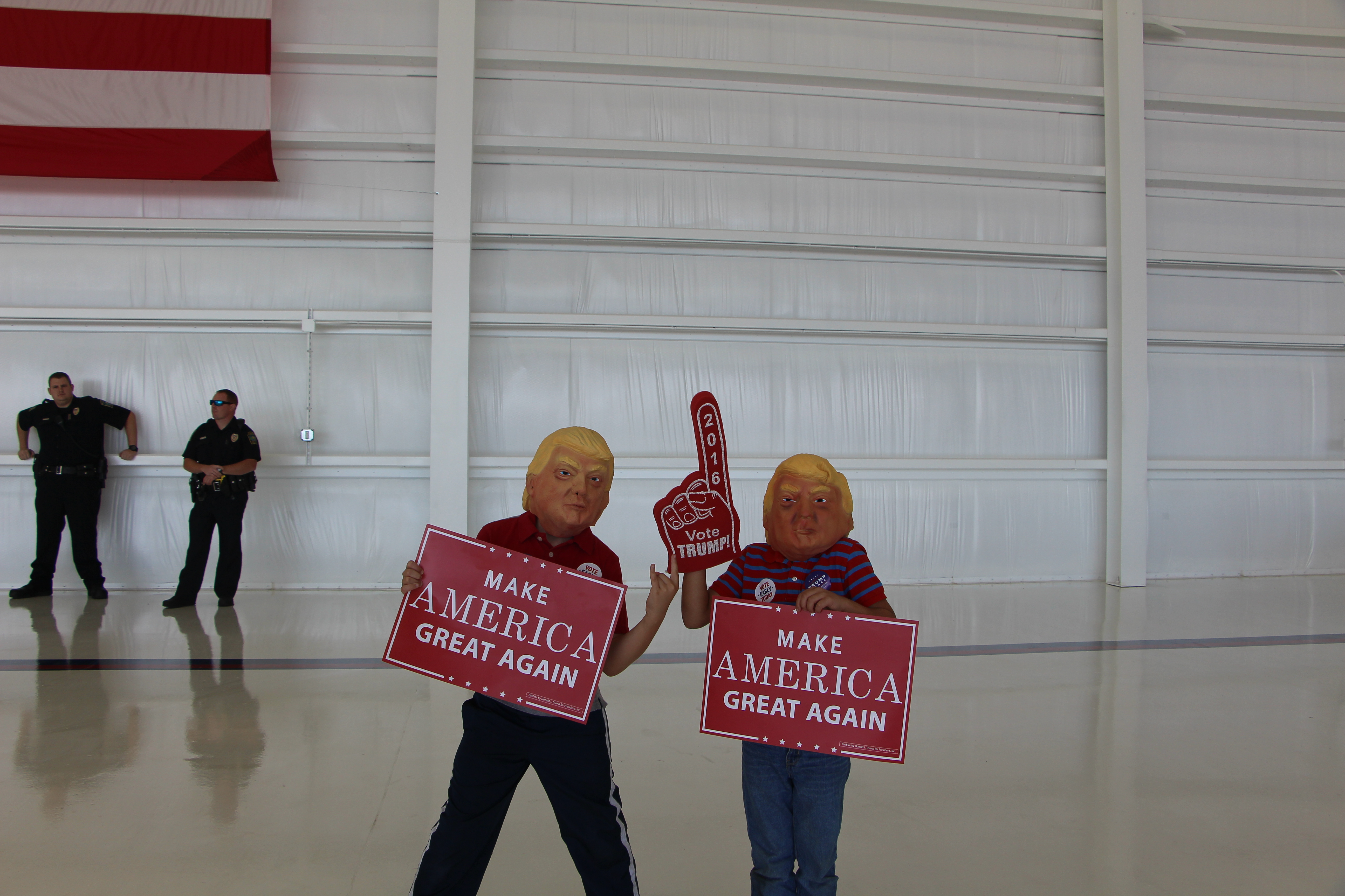 Donald Trump spoke before 5,000 people at Wilmington International Airport on Saturday --- one of several stops he is making in the Tar Hell state before Tuesday's presidential election.