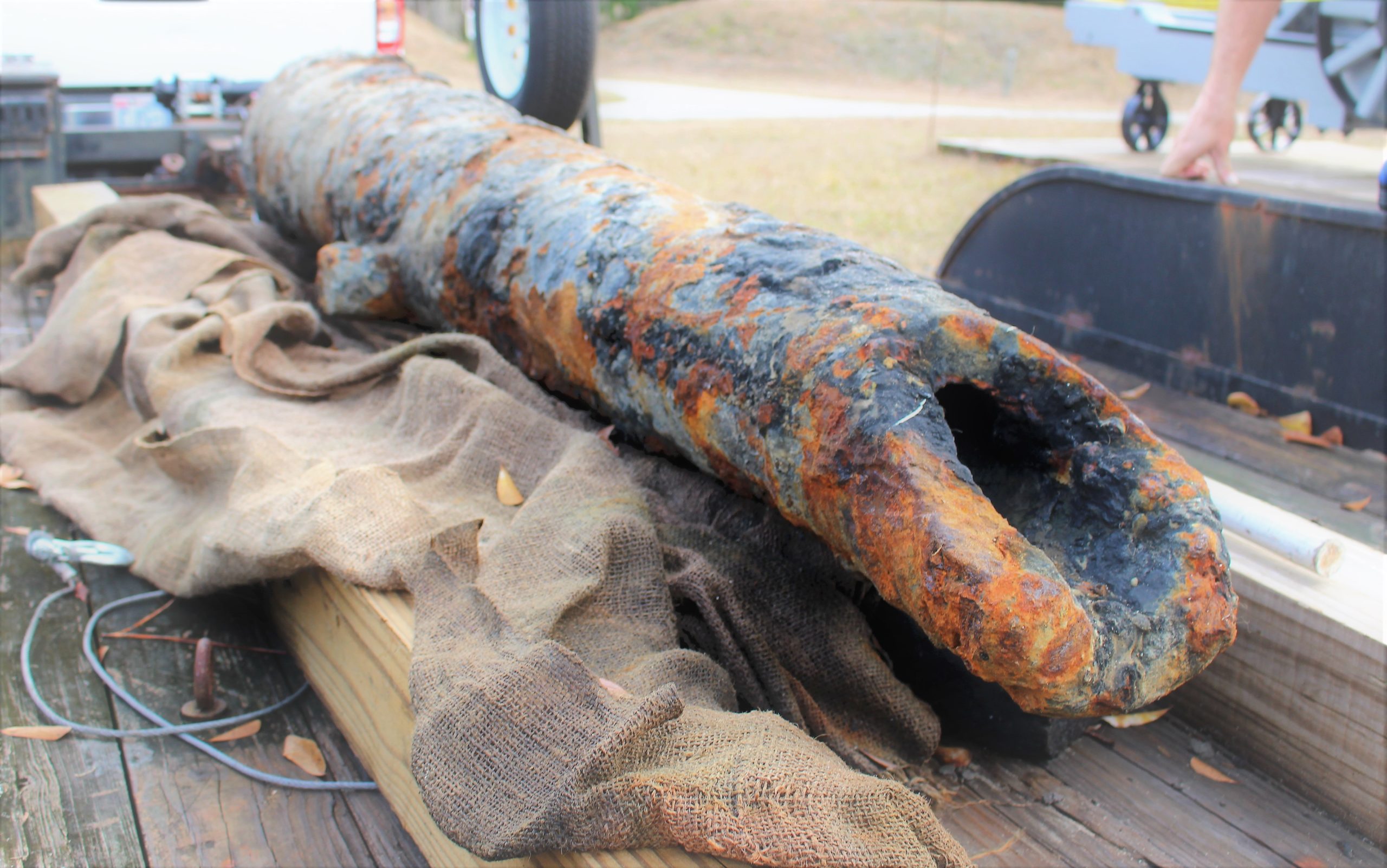 This Colonial-era cannon will go through years of restoration and research at the site. (Photo by Christina Haley.)