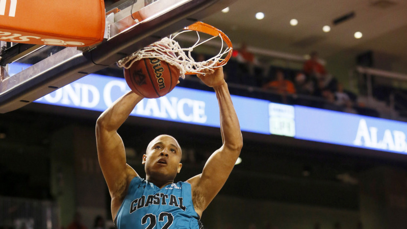 Dec 15, 2016; Auburn, AL, USA; Coastal Carolina Chanticleers guard Elijah Wilson (22) makes a shot against the Auburn Tigers during the first half at Auburn Arena. Mandatory Credit: John Reed-USA TODAY Sports