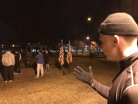 David Frederiksen and the Leland group in the gloom. 'It can be a real shock to the system, especially the first time. But if you open yourself to the experience, it will change you forever.' (Photo by Benjamin Schachtman)