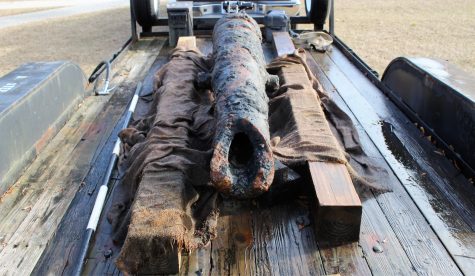 The broken end of the cannon's muzzle leaves even more mystery for archaeologists. 