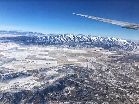 Flying over the Rocky Mountains.