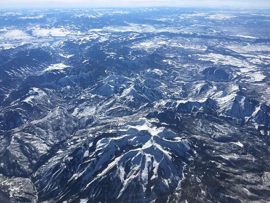 Flying over the Rocky Mountains.