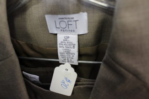 This Anne Taylor Loft pant suit, which runs $60 - $80 retail, is $20 at the CIS store. (Photo by Benjamin Schachtman).