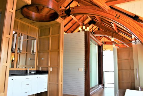 A peek inside the spa area, found on the top floor. It includes two larges standing showers, a tub, toilet, and closet space.