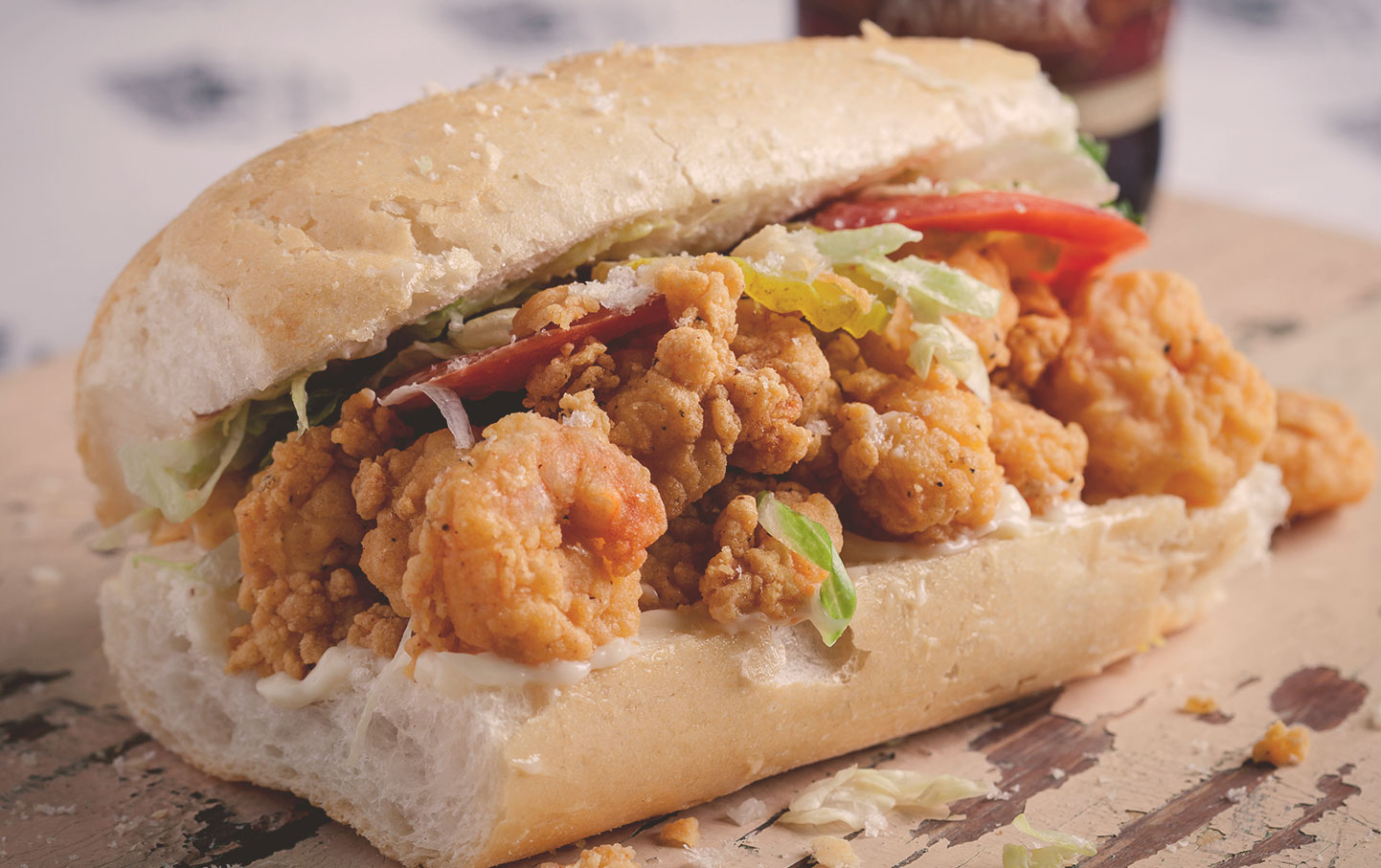 The Golden Fried Shrimp Poor Boy at Parkway in New Orleans. (Photo courtesy ParkwayPoorBoys.com)