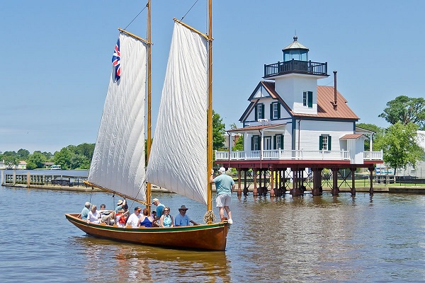 Roanoke River Lighthouse was originally located on screw-pilings in the Albemarle Sound. (Photo courtesy VisitDenton.com)