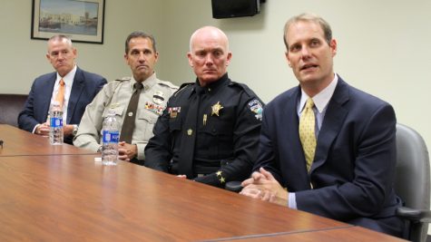 Area officials met with media to discuss a new FBI task force aimed at bringing those who source heroin into the region to justice. Pictured in the photo (from left to right) FBI Assistant Special Agent in Charge Timothy Stranahan, New Hanover County Sheriff Ed McMahon, Brunswick County Sheriff John Ingram and District Attorney Ben David. (Photo Christina Haley)