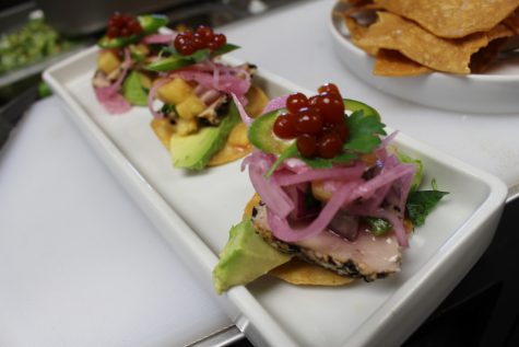 Sam Cahoon's a self-professed fan of 'farm to table' philosophy, but his food doesn't look anything like 'grandma's cooking' (unless you've got a grandma from Panama, who makes tuna tostadas with yuzu-soy 'caviar'). (Photo by Benjamin Schachtman)