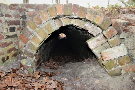 A shot down the tunnel system that would have carried waste into the marsh.