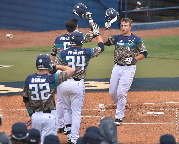 Brian Mims launched his first home run of the season during Saturday's 10-4 win. Photo courtesy- UNCW sports. 