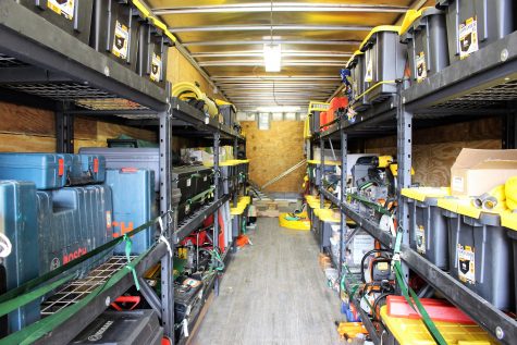 An 18-wheeler trailer carries supplies that search and rescue teams need in the field.
