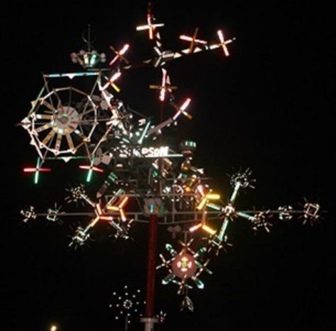 One of Vollis Simpson's whirligigs during the night. Photo courtesy Don Davis