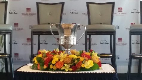 The Wells Fargo Championship Trophy was on display at Eagle Point Golf Club. 