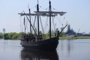 The Pinta approaches the Port City Marina for a visit this past month. (Port City Daily photo/BENJAMIN SCHACHTMAN)