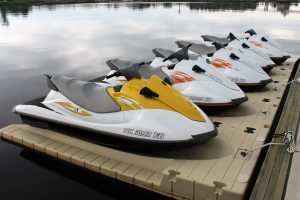 Riverwalk Watersports has a fleet of five Yamaha Jet Skis. Four for rentals, the other held in reserve for lifeguarding. 