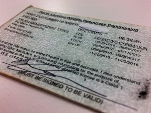 A WRC hunting and fishing license. (Port City Daily photo/CORY MANNION)