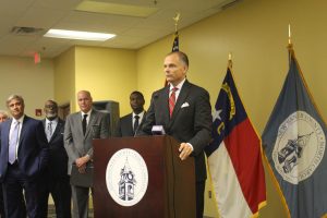 New Hanover County Chairman of the Board of Commissioners addressed the media during a press conference on GenX. (Michael Praats/Port City Daily)