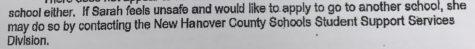 From a letter from Wayne Bullard, sent on behalf on the New Hanover County school system, to the Johnson family. (Port City Daily photo / BENJAMIN SCHACHTMAN)