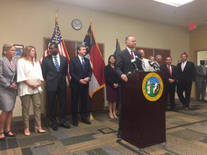 County Chairman Woody White introduced Governor Roy Cooper at Monday morning's press conference regarding GenX (Port City Daily photo/MICHAEL PRAATS)
