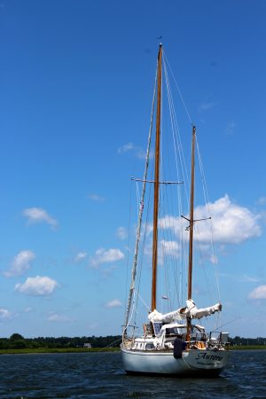 Anthony and Stephanie Tatum spent the past three years planning a nine month adventure throughout the Caribbean. Two months ago, they returned to their home port of Wrightsville Beach, where they now keep their 36-ft. ketch, the 'Aurora.' (Port City Daily photo/CORY MANNION)