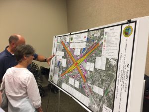 NCDOT staff as well as contractors offered explainations to Wilmington residents Monday evening regarding the proposed plans to alleviate traffic at Military Cutoff Road and Eastwood Road (Port City Daily photo/MICHAEL PRAATS)
