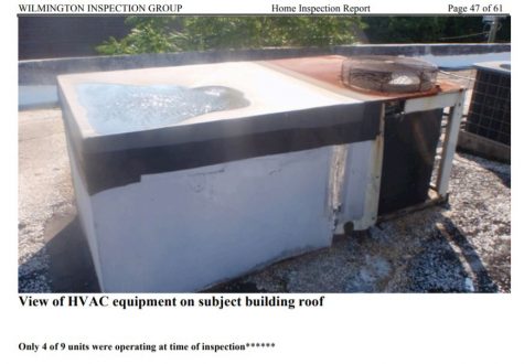 Damaged and inoperable HVAC units on the roof of the Blue Eyed Muse. (Port City Daily photo / COURTESY WILMINGTON INSPECTION GROUP)