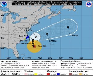 The National Weather Service's latest track for Hurricane Maria (Port City Daily photo/COURTESY NWS)