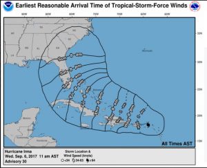 A possible track change for Hurricane Irma was announced by the National Weather Service on Wednesday. (Port City Daily photo / NATIONAL HURRICANE CENTER)