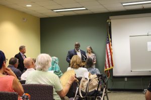 Commissioner Jonathan Barfield addressed residents in attendance at the Tuesday evening grassroots meeting concerning Project Grace (Port City Daily photo/MICHAEL PRAATS)