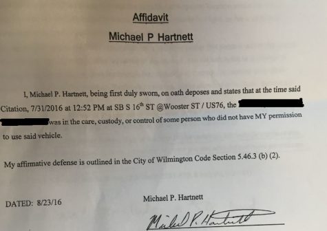 Michael Hartnett's affidavit to the City of Wilmington, which was accepted. (Port City Daily photo / COURTESY MICHAEL HARTNETT)