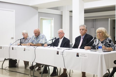 Five of the six candidates vying for a spot on the Kure Beach Town Council answered questions Wednesday evening during a candidates forum (Port City Daily photo / JOHANNA FEREBEE)