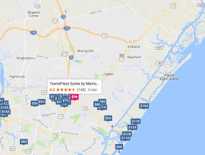 While there are plenty of hotel rooms available in Wilmington and Wrightsville Beach area, the northern part of New Hanover County does not offer the same amenities (Port City Daily photo/COURTESY GOOGLE)
