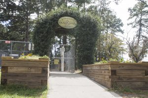 Empie dog park opened in 2006 and features a gazebo and cement sidewalk leading into the enclosure for large dogs. (Port City Daily / photo JOHANNA FEREBEE)