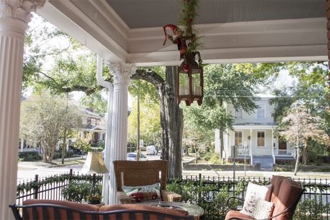 The house's wraparound front porch is frequently used by the owners for small gas fires. (Port City Daily photo/ JOHANNA FEREBEE)
