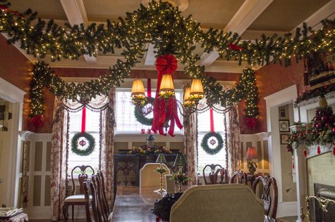 The dining room is ornately decorated by Thomas, who spends hours on a ladder preparing for visitors. (Port City Daily photo/ JOHANNA FEREBEE)