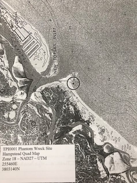 The Phantom's location, about 200 yards from shore, in about 30 feet of water. (Port City Daily photo / COURTESY DAVID STALLMAN)