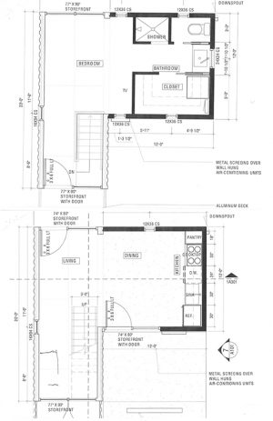 Renderings of the Cargo District's live-work apartments, with loft-style living space, bedroom on the second floor (top drawing) and retail space on the first floor (bottom drawing). (Port City Daily photo / COURTESY OF THE CARGO DISTRICT)