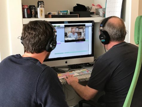 (From left) Robert Cummins and Joshua Stowe edit footage of UNCW Professor Larry Cahoon. (Port City Daily photo / BENJAMIN SCHACHTMAN)