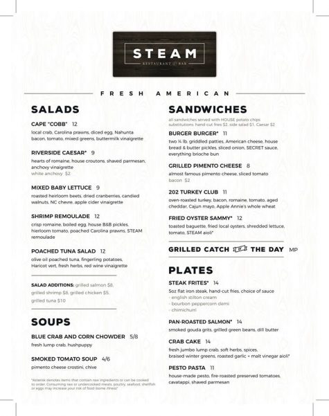 Lunch options at Steam. (Port City Daily photo / COURTESY STEAM)